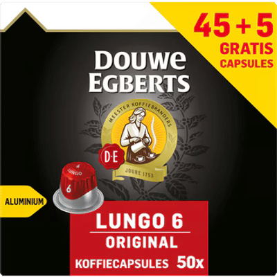 Douwe Egberts Lungo 6 Original Gemalen Koffie 45 + 5 Capsules Gratis 260g