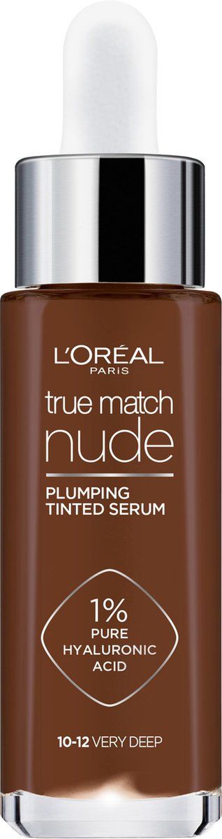 L'Oréal Paris True Match Nude Volumegevend Getint Serum Foundation met hyaluronzuur - 10-12 Very Deep - 30ml - Vegan