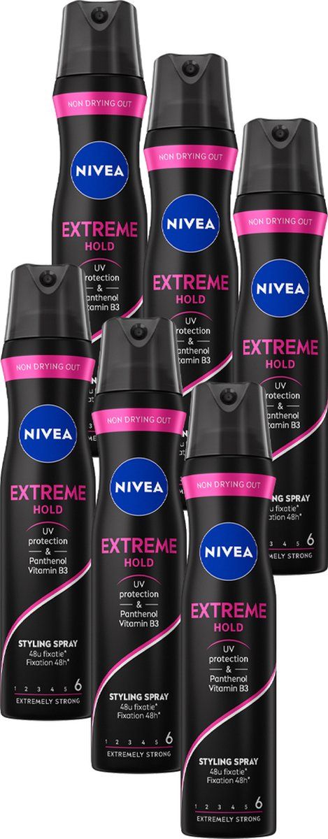 NIVEA Extreme Hold Hair Spray - Hairstyling - Met Vitamine B3 en Panthenol - 48 uur Fixatie - Vegan  6 x 250 ml