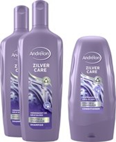 Andrélon Shampoo & Conditioner - Zilver Care - keratine shampoo verrijkt met amandelolie - 2 x 300 ml + 250 ml