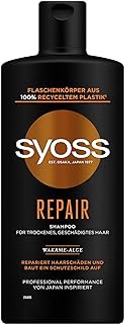 Syoss Shampoo Repair 440 ml, haarshampoo voor droog en beschadigd haar, Hair Repair Shampoo voorkomt haarschade, formule met aminocomplex en wakame-algen