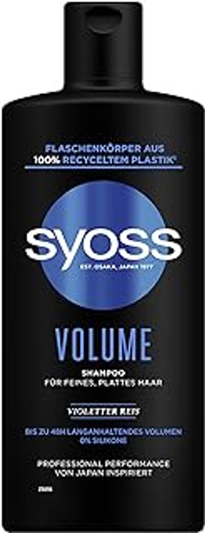 Syoss Shampoo Volume 440 ml, voor fijn en glad haar, siliconenvrije shampoo voor maximaal 48 uur volume zonder verzwaring, veganistische formule met paarse rijst