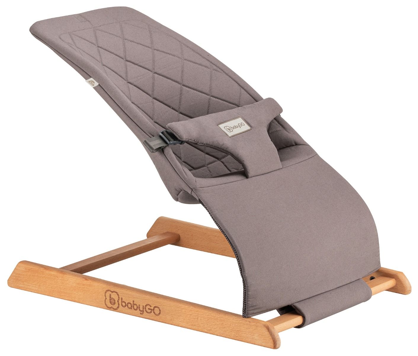 BabyGO Skippy - Wipstoel - Houten Baby Bouncer- Schommelstoel voor baby's - Grijs