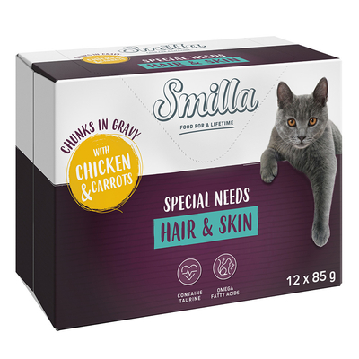 Smilla Hair & Skin Hapjes met Groenten 12 x 85 g - met Kip en Wortels - natvoer katten