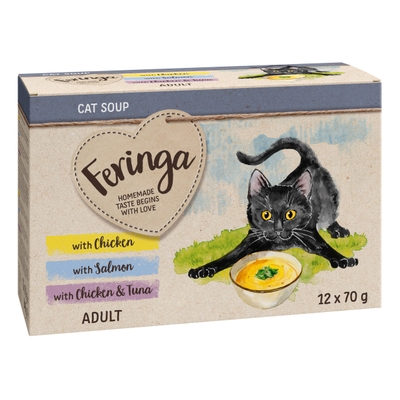 Feringa Kattensoep 12 x 70 g - Mixpakket (Kip. Zalm. Kip en tonijn) - natvoer katten