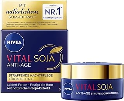 NIVEA Vital Soja Anti-Age verstevigende nachtverzorging, rijke gezichtsverzorging voor rijpe huid met natuurlijk soja-extract, regenererende nachtcrème voor rimpelvermindering 50 ml
