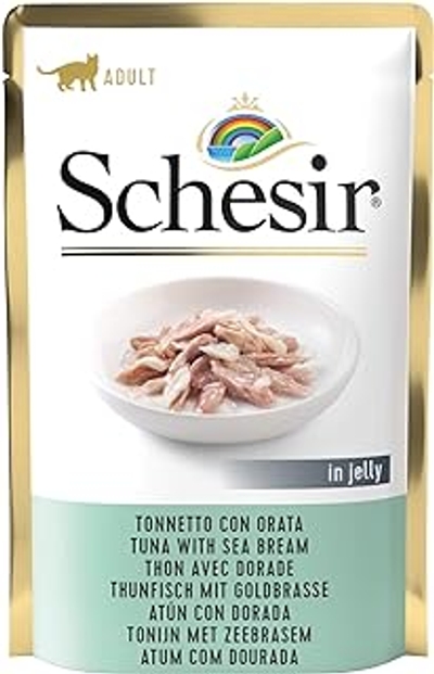Schesir, Natvoer voor volwassen katten met smaak, tonnetto met goudbrasem van zachte gelei, in totaal 1,7 kg 20 zakjes à 85 g - natvoer katten