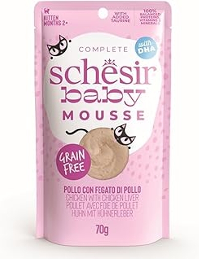 Schesir, Compleet natvoer voor kittens baby mousse kip borst 12 x 70g - kattenbrokken