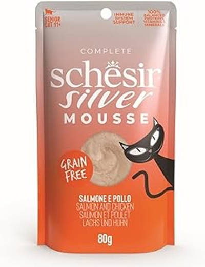Schesir, SilverS Almon-Mousse natvoer voor oudere katten 12 x 70 g - kattenbrokken