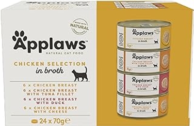 Applaws 100% natuurlijk natvoer voor katten, keuze uit kippen, multipack in bouillon - verpakking met 24 x 70 g blikjes - kattenbrokken