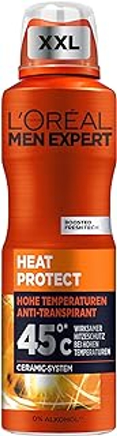 L'Oréal Men Expert XXL Deospray voor mannen, bodyspray tegen zweetgeur, zweten en vocht, voor heren, anti-transpirant voor hoge temperaturen tot 45 °C zonder alcohol, Heat Protect, 1 x 250 ml