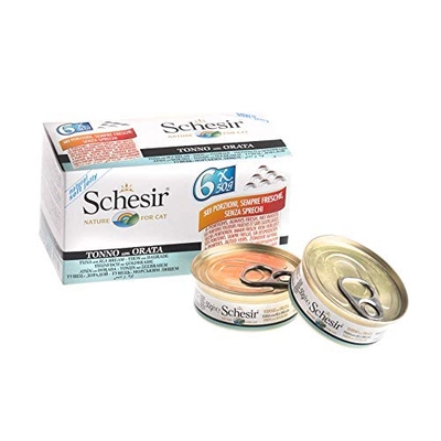 Schesir Cat Jelly Tonijn met goudbrasem, kattenvoer nat in gelei, 8 x 6 blikjes x 50 g - natvoer katten