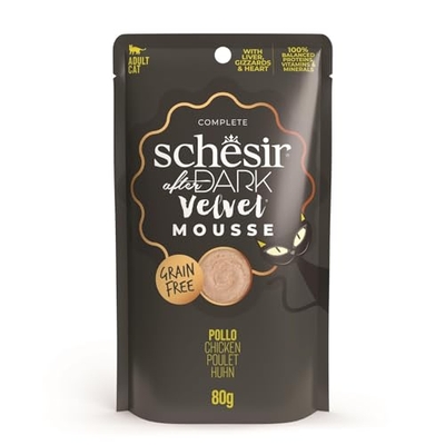 Schesir, Natvoer voor volwassen katten naar Dark, kip, Velvet Mousse, 12 x 80 g - kattenbrokken