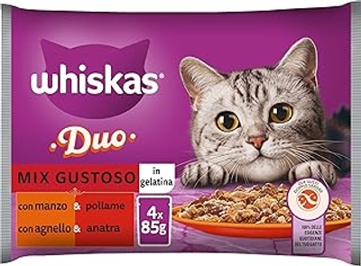 Whiskas Duo Mix Lekker, 1+ jaar, natvoer voor katten, 13 verpakkingen met elk 4 zakjes van elk 85 g 52 zakken in totaal - natvoer katten