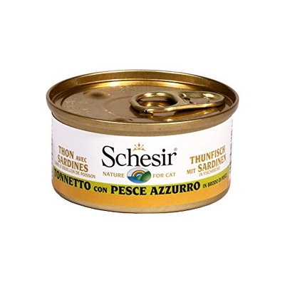 Schesir Cat in bouillon tonijn met sardines, nat kattenvoer in eigen kookbouillon, 24 blikjes x 70 g - natvoer katten