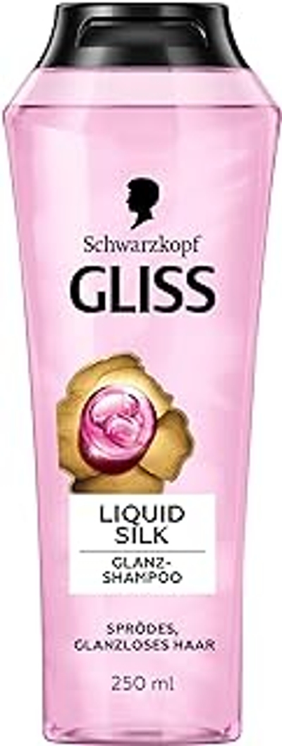 Gliss Shampoo Liquid Silk 250 ml haarshampoo met ceramiden en zijde, glansshampoo voor broos en dof haar maakt het haaroppervlak glad