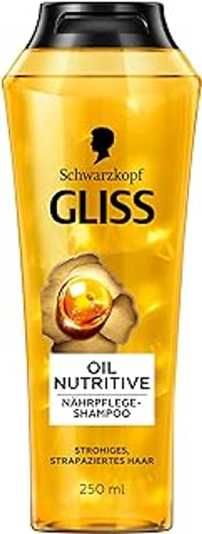 Gliss Shampoo Oil Nutritive 250 ml, haarshampoo met omega 9 & marula-olie, verzorgende shampoo voor stro haar en beschadigd haar zorgt voor soepelheid en glans