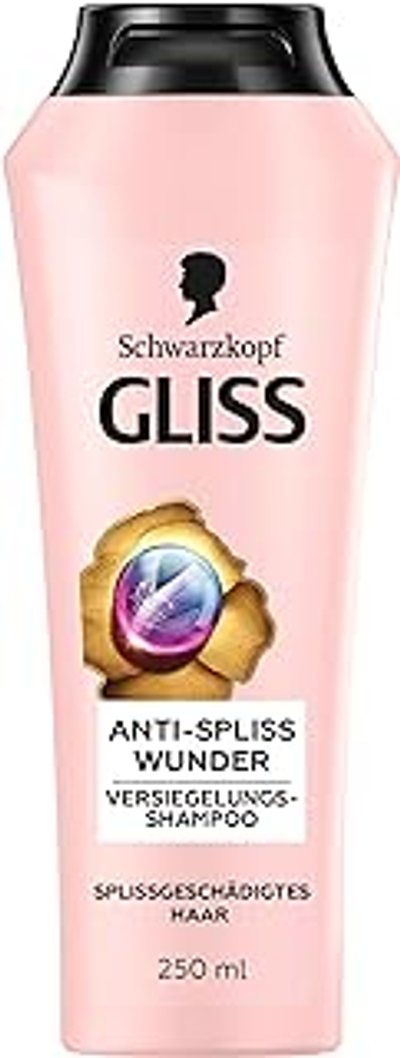 Gliss Shampoo Anti-splijten wonder, 250 ml, haarshampoo met ionencomplex en druivenpitolie, verzorgende shampoo voor beschadigd haar, verzegelt gespleten haarpunten, langdurig