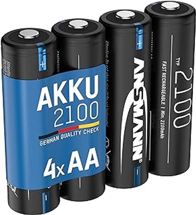 ANSMANN Accu AA 2.100 mAh NiMH 1,2 V - oplaadbare penlitebatterijen AA met geringe zelfontlading, ideaal voor draadloze muis/toetsenbord, wekker/klok, speelgoed, solarlamp, LED-lampen, deco 4 stuks