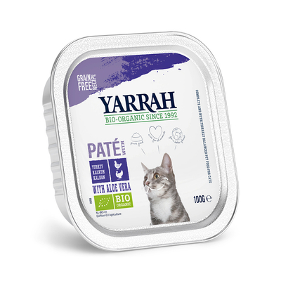 48x100g Paté Bio-Kip & Bio-Kalkoen met Bio-Aloe Vera Yarrah Bio Kattenvoer nat - natvoer katten