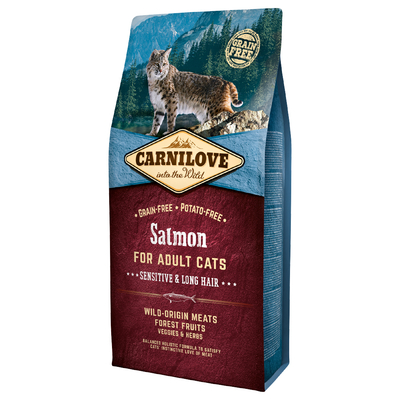 Carnilove granenvrij Zalm Sensitive & Long Hair 6kg - kattenbrokken