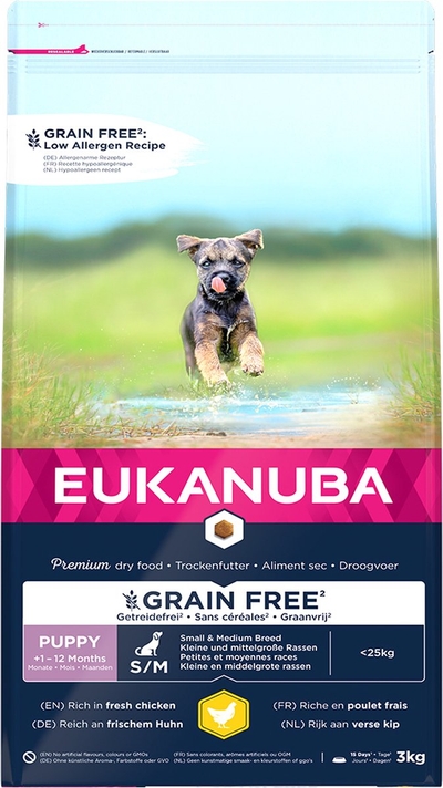 Eukanuba Pup Small Medium Grain Free Kip - Puppy-Hondenvoer - 3 kg - hondenbrokken