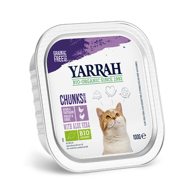 6x100g Chunks Kip met Kalkoen Yarrah Biologisch Kattenvoer Nat - natvoer katten