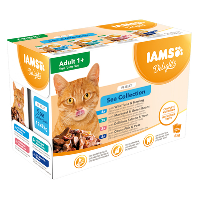 48x85g Sea Mix in Gelei IAMS Delights Kattenvoer - natvoer katten