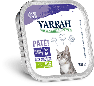 Yarrah natvoer kat kuipje pate graanvrij bio kip & kalkoen 16x100gr - natvoer katten