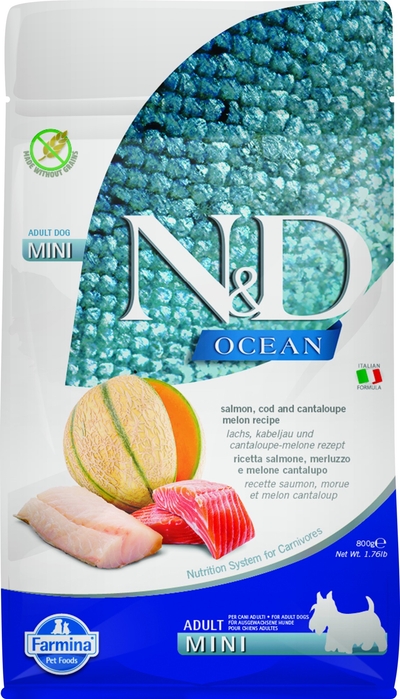 N&D Ocean Dog Salmon, COD and Cantaloupe Melon Adult Mini 800 GR hondenbrokken