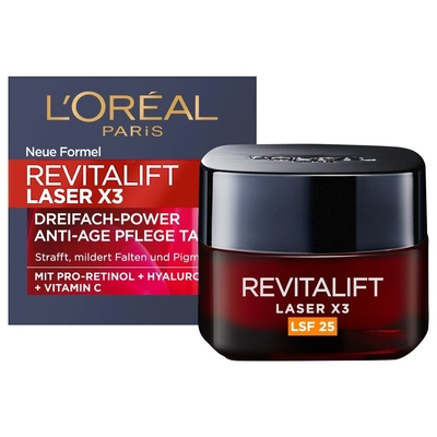 L?Oréal Paris Revitalift Laser X3 Triple Power Anti-Age Day Care SPF25 met pro-retinol hyaluronzuur vitamine C Anti-aging gezichtsverzorging 50 ml