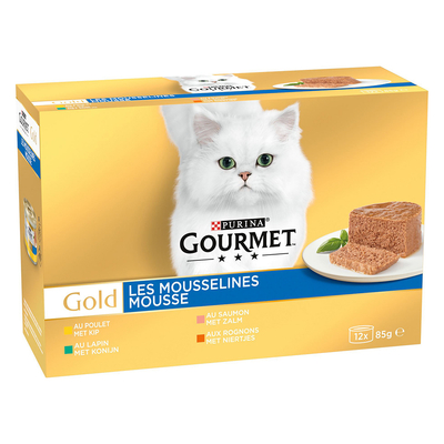 Gourmet Gold Mix (Konijn. kip. zalm & nieren) 48 x 85 g - natvoer katten