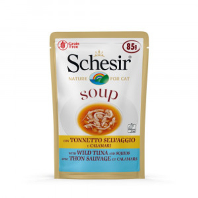 Schesir Cat Soup met wilde tonijn & inktvis natvoer kat (zakjes 85 g) 2 dozen (40 x 85 g)- natvoer katten