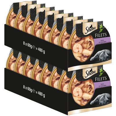 Sheba Fijne Filets 16 x 60 g Kattenvoer - Kip met garnalen - natvoer katten