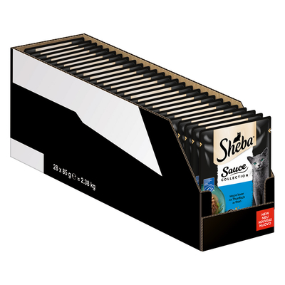 56 x 85 g Megapack Sheba Varianten Maaltijdzakjes Saus Lover met Tonijn nat kattenvoer - natvoer katten