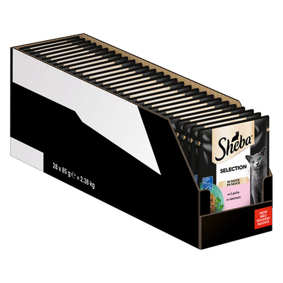 56 x 85 g Megapack Sheba soorten Maaltijdzakjes Selection in saus met zalm nat kattenvoer - natvoer katten