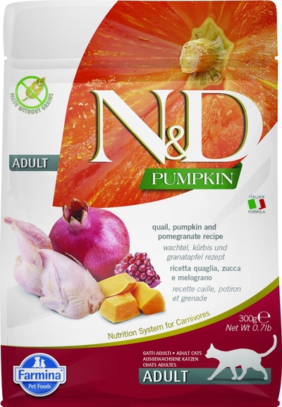 N&D Pumpkin kattenvoeding Kwartel 300 gr. kattenbrokken