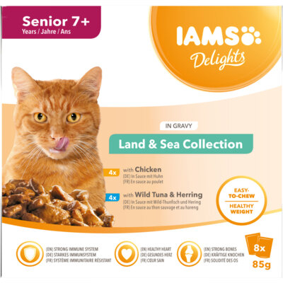 IAMS Delights senior 7+ land & sea collection Nat kattenvoer 680 g - natvoer katten