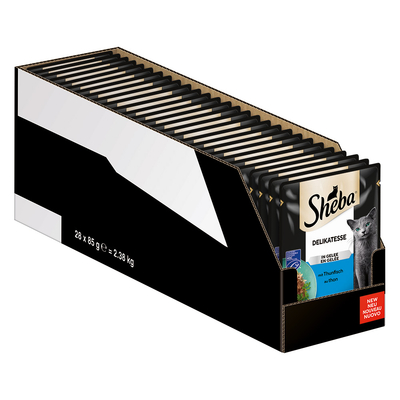 56 x 85 g Megapack Sheba varianten Maaltijdzakjes delicatesse in gelei met tonijn nat kattenvoer - natvoer katten