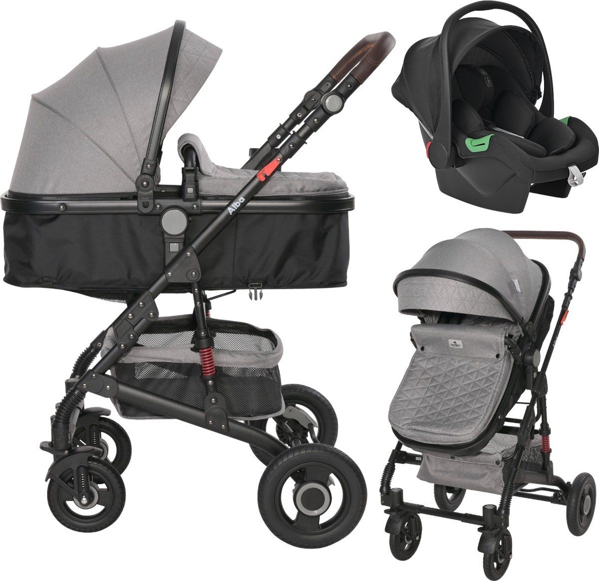 Lorelli Alba Premium Opaline Grey 3-in-1 Combi Kinderwagen incl. Spirit Autostoel