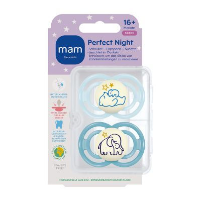 MAM Perfect Night Fopspeen Siliconen 16+ Maanden Planet Love Blue | 2 stuks