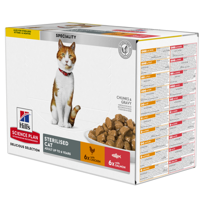 48x85g Young Adult Sterilised Cat Kip (24x) & Zalm (24x) Hill's Science Plan Kattenvoer - natvoer katten