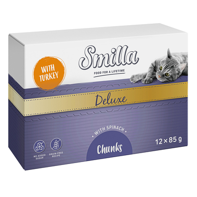 12x85g Smilla Deluxe Hapjes met Kalkoen en Spinazie - natvoer katten
