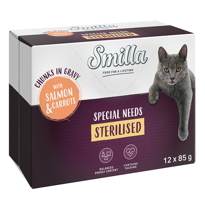 Smilla Sterilised Hapjes met Groenten  12 x 85 g - met zalm en wortels - natvoer katten