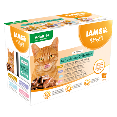24x85g Land & Sea Mix in Saus IAMS Delights Kattenvoer - natvoer katten