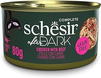 Schesir, Compleet natvoer voor katten After Dark kipfilets met rundvlees in bouillon 12 blikjes x 80 g - kattenbrokken