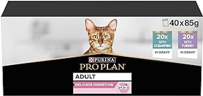 PRO PLAN Volwassen Delicate spijsvertering kalkoen, vis, saus, 40 x 85 g - kattenbrokken