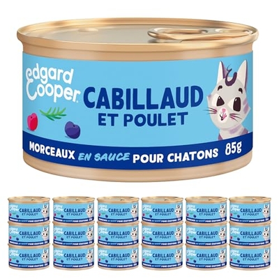 Edgard & Cooper Patée Stukjes van saus voor katten, kittens, junior, gesteriliseerd of actief, natuurlijk natvoer, zonder granen, 85 g x 18 kabeljauw en kip, gezonde voeding, smakelijk en - natvoer katten