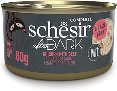 Schesir, Compleet natvoer voor katten After Dark Kip met rundvlees in bouillon 12 blikjes x 80 g - natvoer katten