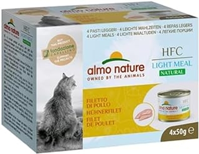 Almo Nature - HFC Natural Light Meal – tonijn, kip en ham – natvoer voor volwassen katten: 4 dozen van 50 g - natvoer katten